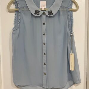 LC Lauren Conrad Blue Sleeveless Blouse with Peter Pan Collar NEW